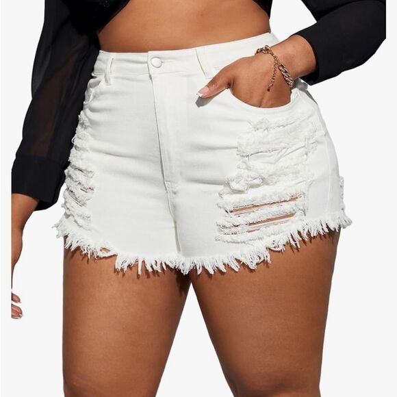 GAGELE White Denim Shorts High Waisted Stretch Jean Shorts Size 22 NWT Brand new - Picture 1 of 8